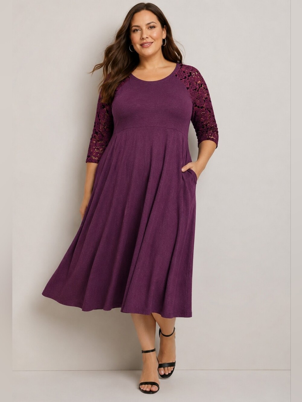 NWT Torrid Purple Super Soft Plush Lace Sleeve Midi Dress Size 3X 22 24.